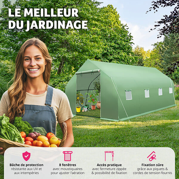 TECTAKE - Serre tunnel 18 m² 600x300x205cm vert - large