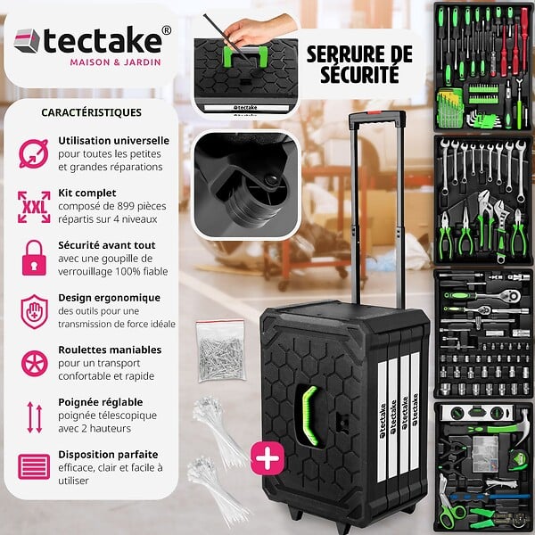 TECTAKE - Caisse à outils 899 pièces noir - large
