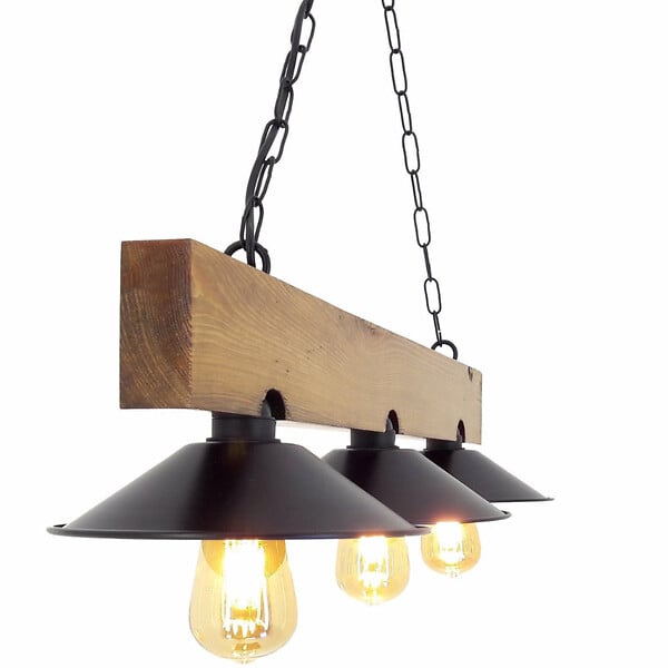 CONCEPT USINE - Suspension rustique 3 lampes bois et noire ENOLA - large