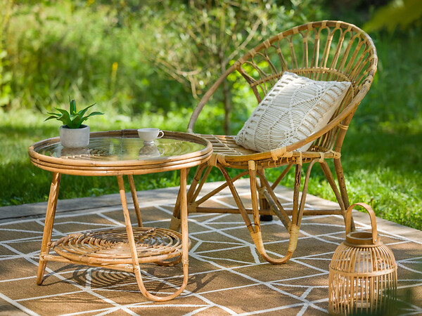 JARDILINE - Ensemble salon de jardin bohème, 2 fauteuils  rotin rond + table basse - Jardiline - large