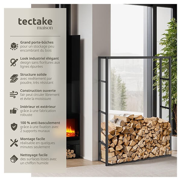 TECTAKE - Porte-bûches TUBY polyvalent noir - large
