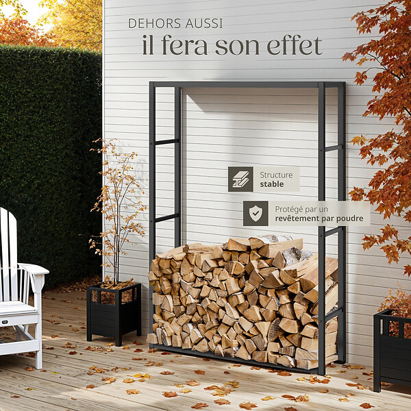 TECTAKE - Porte-bûches TUBY polyvalent noir - large