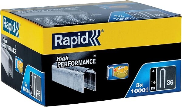 RAPID - Agrafes à câbles en fil plat galvanisés n° 36/14 mm - 5 x 1000 pièces - Boite en carton - RAPID-ISABERG - 11886910 - large