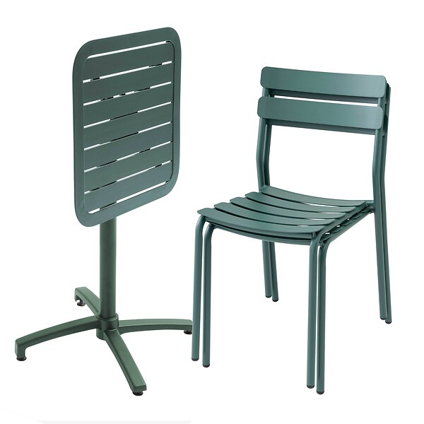 OVIALA - Table de terrasse inclinable 60 x 60 cm et 2 chaises vert foncé - Almada - large