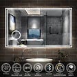 AICA SANITAIRE - AICA Miroir de salle de bain LED 140x80cm Tricolor anti-buée avec bluetooth simple, horloge et miroir grossissant 3x - vignette