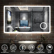AICA SANITAIRE - AICA Miroir de salle de bain LED 120x70cm tricolor anti-buée avec bluetooth et loupe 3x,mémoire et lumière gradation - vignette