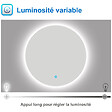 AICA SANITAIRE - AICA Miroir LED rond sans cadre de 60cm, dimmable + mémoire + antibuée, IP44, horizontal/vertical, 6000k blanc froid - vignette