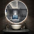 AICA SANITAIRE - AICA Miroir de salle de bain LED rond de 120cm, dimmable + mémoire + antibuée, avec interrupteur tactile, blanc - vignette