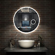 AICA SANITAIRE - AICA Miroir rond de salle de bain 60cm LED tricolore horloge + loupe + anti-buée + mémoire - vignette