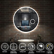 AICA SANITAIRE - AICA Miroir rond de salle de bain 60cm LED tricolore horloge + loupe + anti-buée + mémoire - vignette