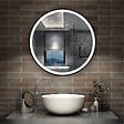 AICA SANITAIRE - AICA Miroir de salle de bain LED rond 60cm avec cadre noir, tricolore + anti-buée + mémoire + gradation infinie - vignette