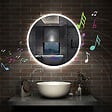AICA SANITAIRE - AICA Miroir de salle de bain rond Bluetooth 60cm tricolore + dimmable + mémoire + anti-buée, IP44 Miroir LED - vignette