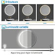 AICA SANITAIRE - AICA Miroir de salle de bain rond Bluetooth 60cm tricolore + dimmable + mémoire + anti-buée, IP44 Miroir LED - vignette