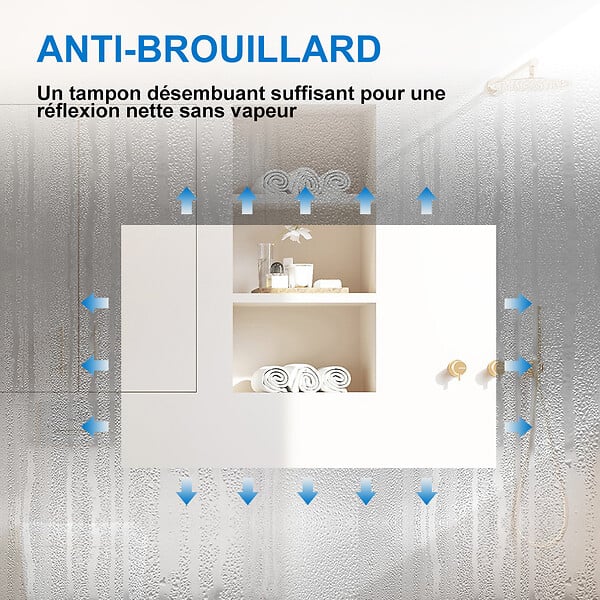 AICA SANITAIRE - AICA Miroir de salle de bain rond Bluetooth 60cm tricolore + dimmable + mémoire + anti-buée, IP44 Miroir LED - large
