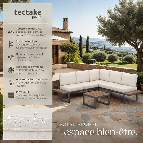TECTAKE - Ensemble de salon de jardin Eliar, 4 pièces, avec structure en aluminium noir - large