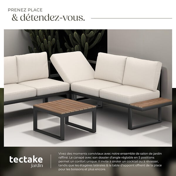 TECTAKE - Ensemble de salon de jardin Eliar, 4 pièces, avec structure en aluminium noir - large