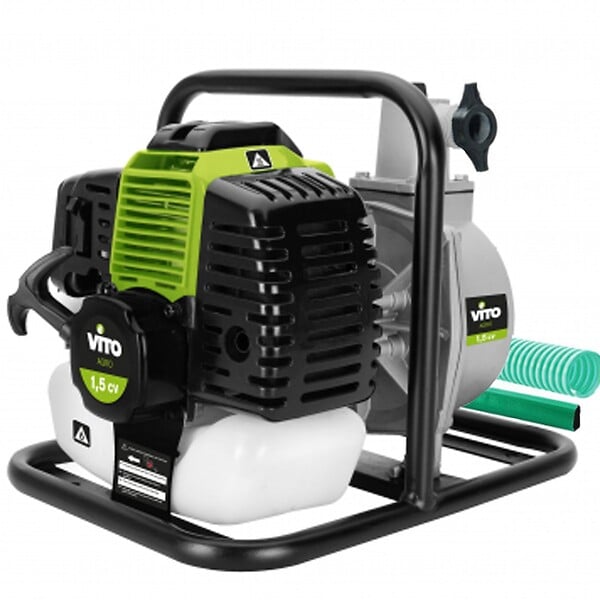 VITO - Pompe à eau thermique 43 cm3 Raccords 50mm Débit 6500 L/h Eaux usées Kit de10m Tuyaux inclus  VITO - large
