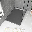 AURLANE - Receveur en acrylique Gris Effet Pierre 80x120x4 cm - Grille Linéaire Chrome - METEORA - vignette