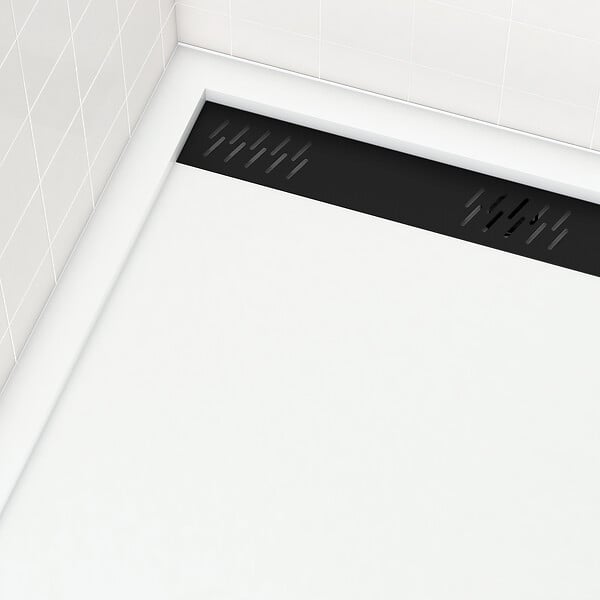 AURLANE - Receveur en acrylique Blanc 80x120x4 cm - Grille Linéaire Noire - WHITENESS II - large