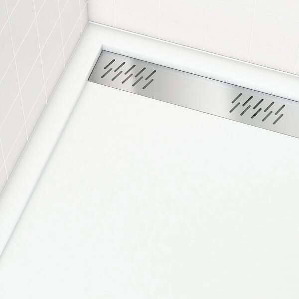AURLANE - Receveur en acrylique Blanc 90x90x4 cm - Grille Linéaire Chrome - WHITENESS II - large