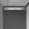 AURLANE - Receveur en acrylique Gris Effet Pierre 80x100x4 cm - Grille Linéaire Chrome - METEORA - vignette