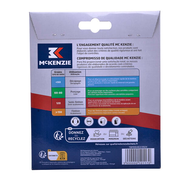 MC KENZIE - Lot de 5 Disques perforés agrippant d.115mm grain 120. 8 trous - large