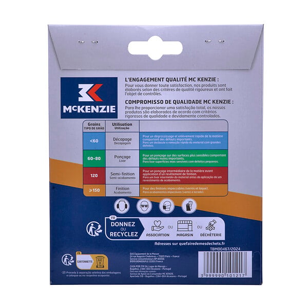 MC KENZIE - Disque perforé agrippant - 8 trous - Grain 180 - Lot de 5 - D125mm - large