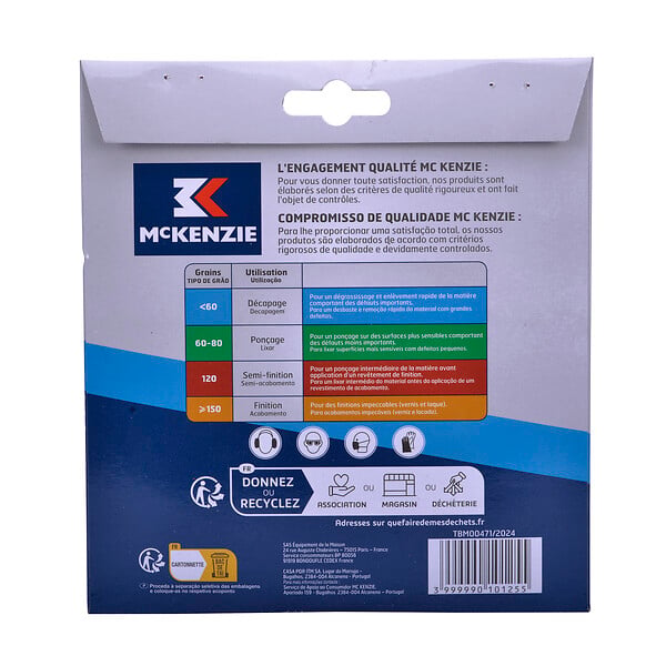 MC KENZIE - Disque perforé agrippant - 6 trous - Grain 40 - Lot de 5 - D150mm - large