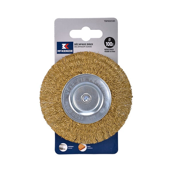 MC KENZIE - Brosse circulaire à fils sertis - Laiton Acier - 100mm - large
