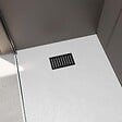 AURLANE - Receveur de douche Blanc Effet Pierre 80x100 cm et Grille décor Linéaire Noire Mate - vignette