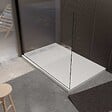 AURLANE - Receveur de douche en résine blanc 80x140x3 cm effet pierre granit + grille linéaire blanche mate - vignette