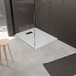 AURLANE - Receveur de douche Blanc Effet Pierre 90x120 cm et Grille décor Linéaire Noire Mate - vignette