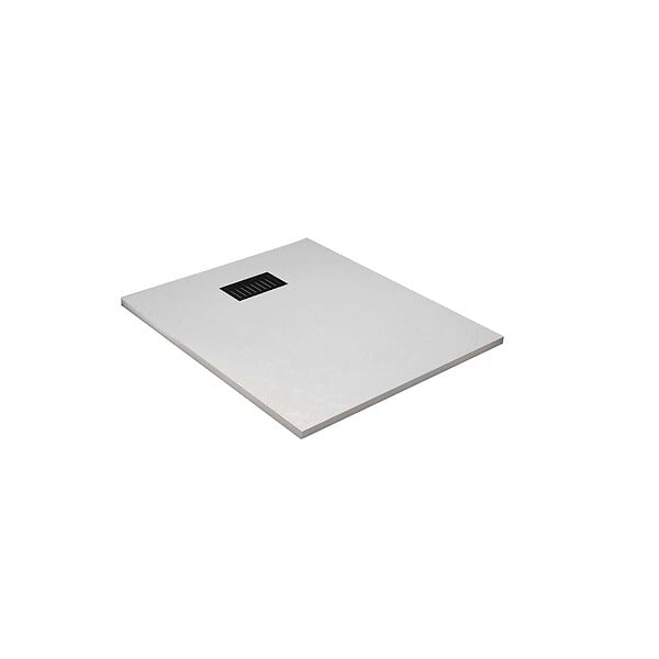 AURLANE - Receveur de douche Blanc Effet Pierre 90x120 cm et Grille décor Linéaire Noire Mate - large