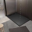 AURLANE - Receveur de douche en résine noir 90x140x3 cm effet pierre granit + grille linéaire noire mate - vignette