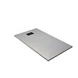 AURLANE - Receveur de douche Gris Effet Pierre 90x140 cm et Grille décor Linéaire Noire Mate - vignette