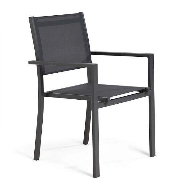 OVIALA - Lot de 2 fauteuils de jardin aluminium et textilène gris - Nice - large