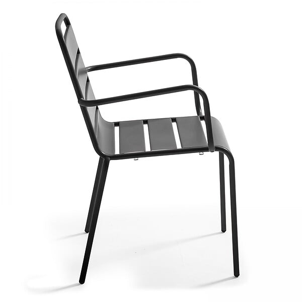 OVIALA - Ensemble table de jardin carrée et 4 fauteuils acier gris - Palavas - large