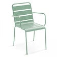 OVIALA - Ensemble table de jardin carrée et 4 fauteuils acier vert sauge - Palavas - vignette