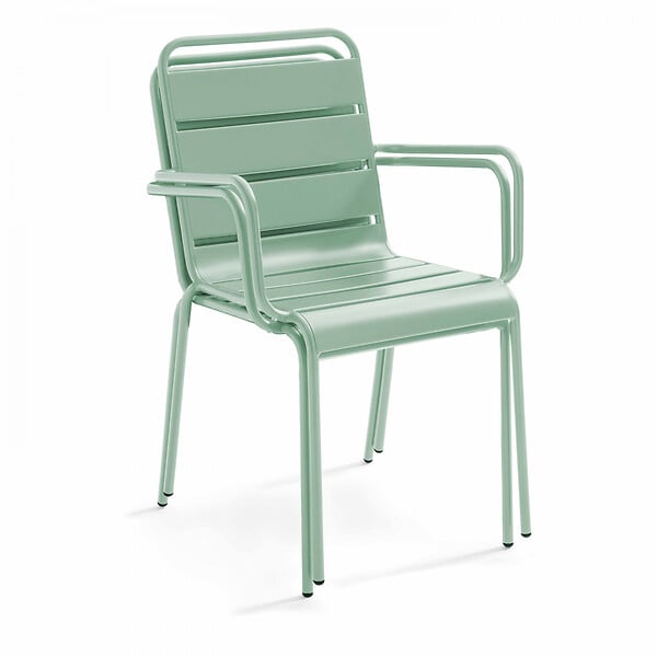 OVIALA - Ensemble table de jardin carrée et 4 fauteuils acier vert sauge - Palavas - large