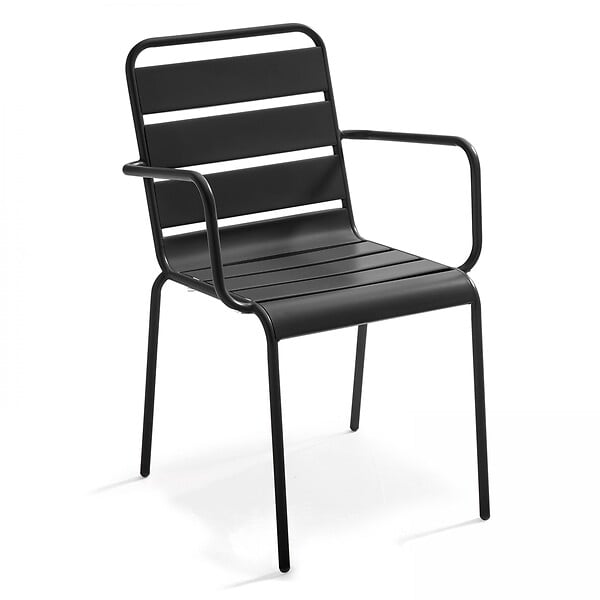 OVIALA - Ensemble table de jardin et 4 fauteuils en métal anthracite - Palavas - large