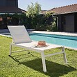 OVIALA - Lot de 2 bains de soleil en aluminium et textilène blanc - Nouméa - vignette