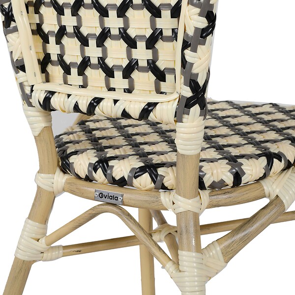 OVIALA - Fauteuil de terrasse bistrot parisien en aluminium et rotin noir - Madeleine - large