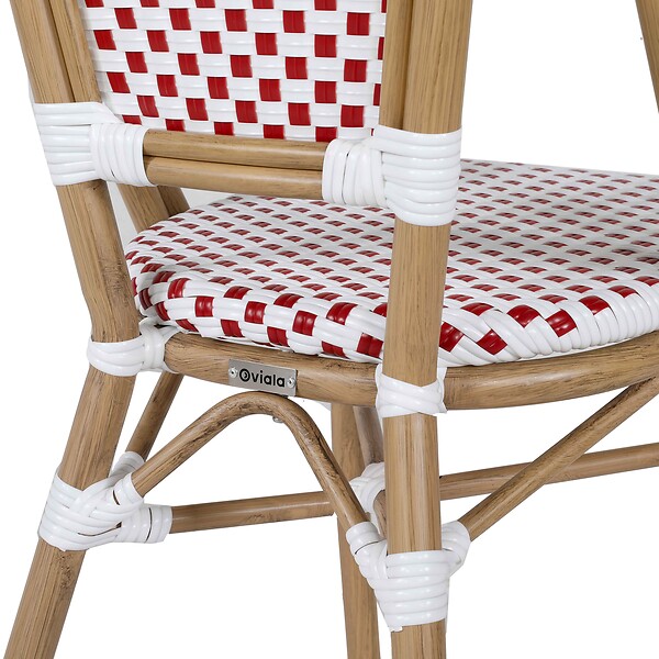 OVIALA - Chaise de terrasse bistrot parisien en aluminium et rotin rouge - Belleville - large