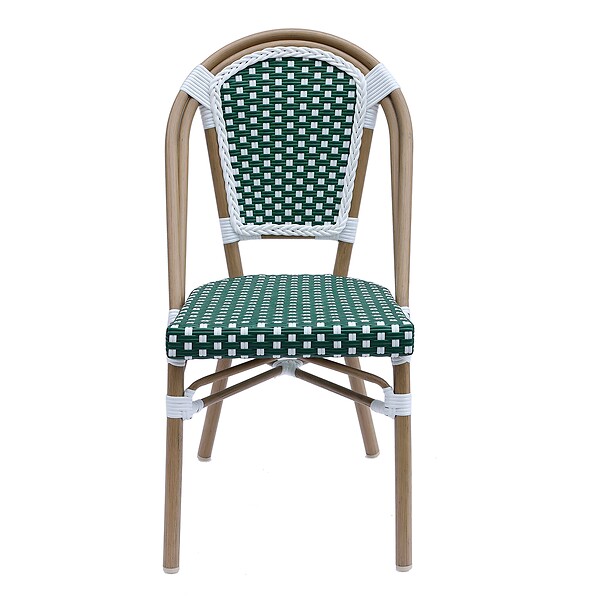 OVIALA - Chaise de terrasse bistrot parisien en aluminium et rotin vert foncé - Belleville - large