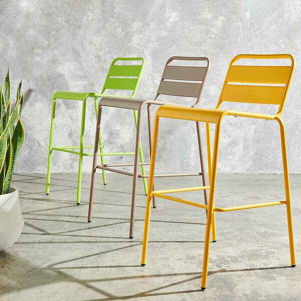 OVIALA - Chaise haute de jardin en métal taupe  - Palavas - large