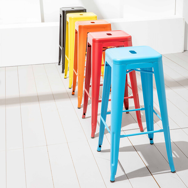 OVIALA - Tabouret de bar en métal bleu mat - Indus - large