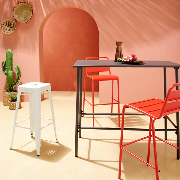 OVIALA - Chaise haute de jardin en métal rouge - Palavas - large