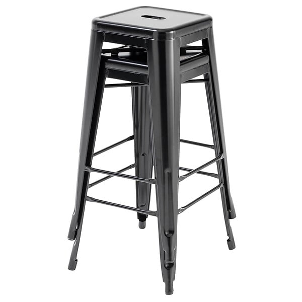 OVIALA - Lot de 4 tabourets de bar en acier noir mat - Indus - large