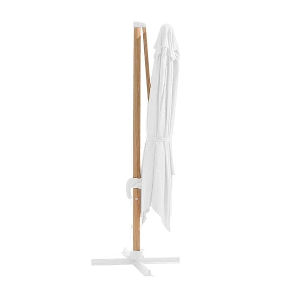 OVIALA - Parasol déporté 3x3m et 4 dalles lestées effet bois blanc - Brescia - large