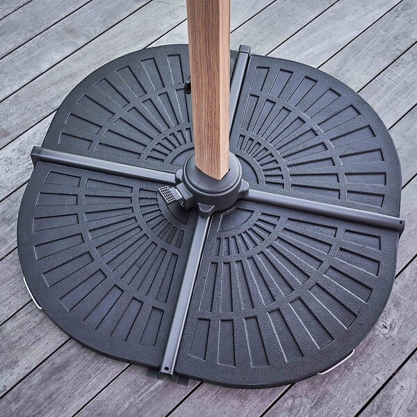 OVIALA - Parasol déporté 3x3m et 4 dalles lestées effet bois blanc - Brescia - large